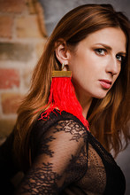 Girl In Red Ostrich Feather Earrings
