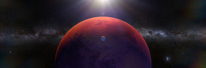 Wall Mural - planet mars with moons phobos and deimos, sunrise on the red planet