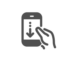 Scrolling screen sign. Scroll down phone icon. Swipe page. Classic flat style. Simple scroll down icon. Vector