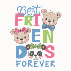 cute bears, panda. best friends forever slogan. cartoon vector illustration design for t-shirt graph