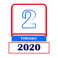 2 february 2020. vector flat daily calendar. date, month.