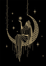 Sacral Girl On Moon Keeping Star Illustration