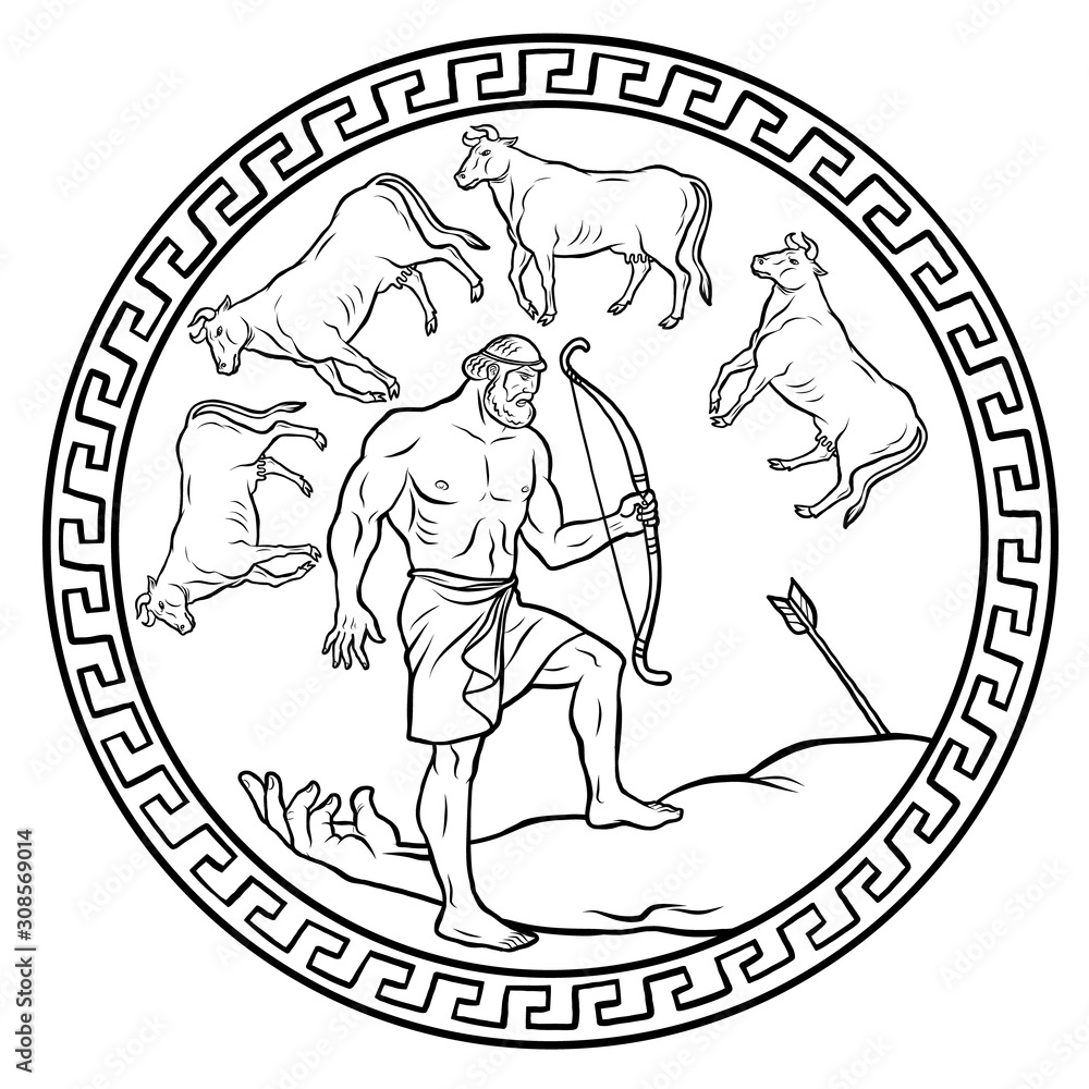 Vetor do Stock Obtain the cattle of the monster Geryon. 12 Labours of  Hercules Heracles | Adobe Stock, image size:1000x1000