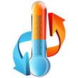 Thermometer and arrows blue red heating and air conditioning for business
