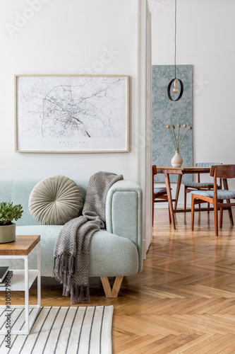 Stylish Scandinavian Living Room With Design Mint Sofa