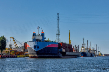 Wall Mural - Port of Gdansk, Poland - ships standing at the quay