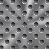 Fototapeta Sport - Abstract shiny metal background in silver color with circular brushed texture and round holes