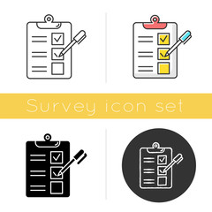 Wall Mural - Survey questionnaire form icon. Checklist. Customer service rating, review. Feedback. Evaluation. Social research. Glyph design, linear, chalk and color styles. Isolated vector illustrations