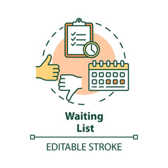 Sticker - Waiting list concept icon. Planning. Time management. Tasks prioritization. Strategy development. Deadlines idea thin line illustration. Vector isolated outline drawing. Editable stroke