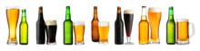 Bottles And Glasses Of Fresh Beer On White Background