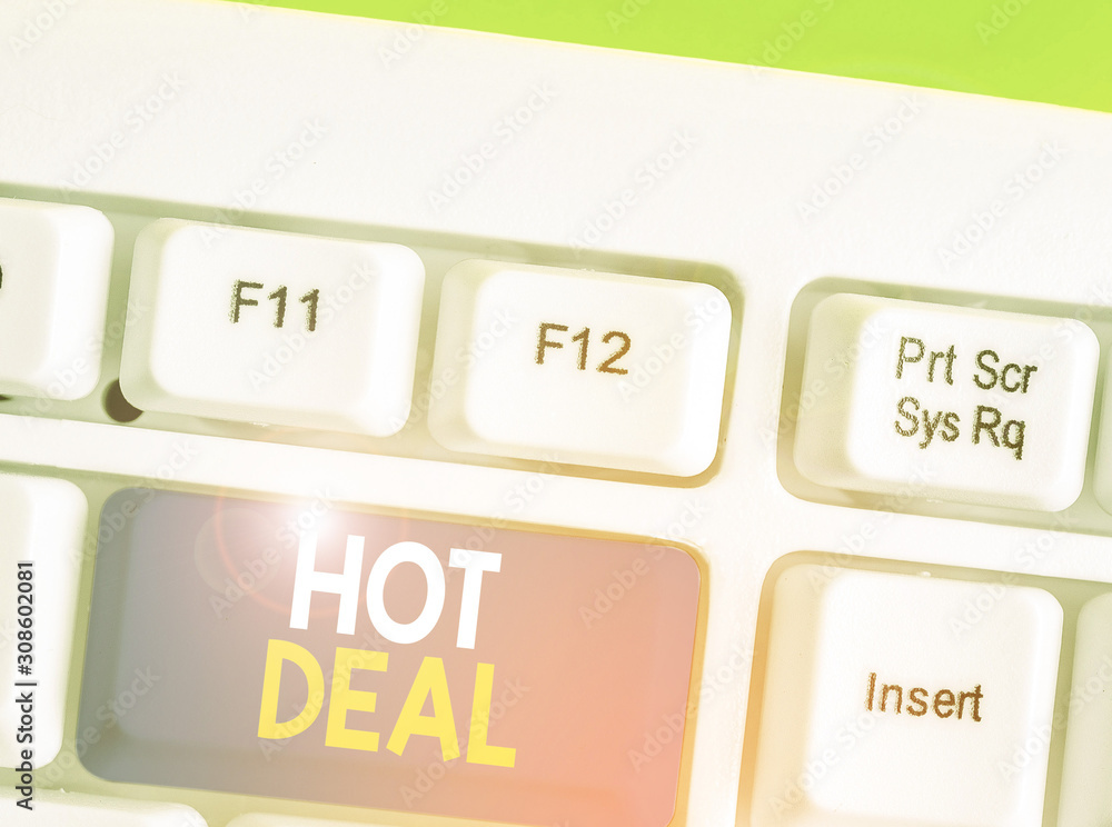 Writing note showing Hot Deal. Business concept for An agreement ...
