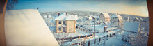Beautiful Small Village In Winter. New Year's Landscape For Design. Snow-covered Species Of The Siberian Taiga.