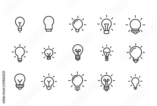 Stroke line icons set of bulb. Tableau sur Toile