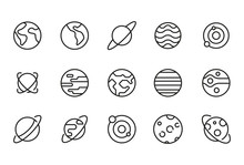 Stroke Line Icons Set Of Planet.