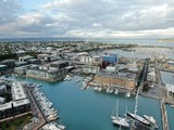 Fototapeta Londyn - Viaduct Harbour, Auckland / New Zealand - December 9, 2019: The beautiful scene surrounding the Viaduct harbour, marina bay, Wynyard, St Marys Bay and Westhaven, all of New Zealand’s North Island