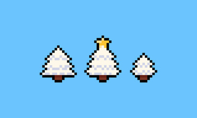 Poster - Pixel art snowy christmas tree icon set.