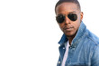 © elnariz - Close up headshot commercial model, looking confident, cool, fashionable in dark sunglasses and jean jacket