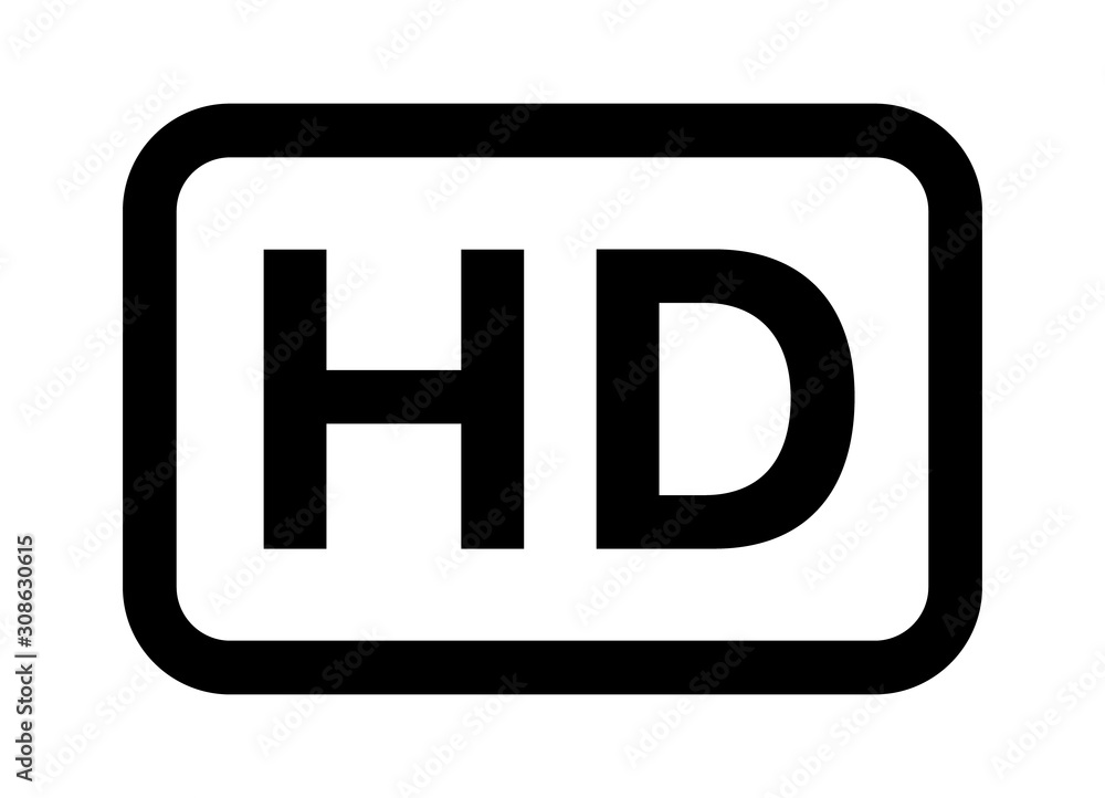 HD / high definition video image resolution or media badge label line art vector icon for apps and websites - obrazy, fototapety, plakaty 