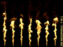 Dragon Breath Or Flamethrower Fire - 7 Beautiful Detailed Isolated Pictures On Black Background, Large Scale 3D Illustration Of Objects