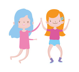 Wall Mural - cute little girls holding hands friends cartoon characters