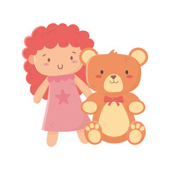 Wall Mural - kids toy, teddy bear and pink little doll