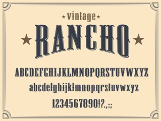 wild west western alphabet font vector design. vintage type and typeface of capital and lowercase le