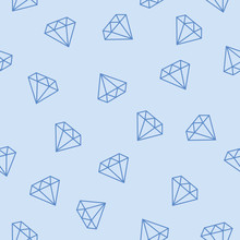 Seamless Diamonds Pattern. Simple Blue Diamonds On Light Blue Background