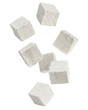 Falling Feta, Greek cheese cubes, isolated on white background, clipping path, full depth of field