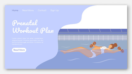 Wall Mural - prenatal workout plan landing page vector template. aqua fitness class for pregnant website interfac