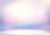 Fototapeta Tęcza - Holographic shimmer 3d background. Spotlight on glitter iridescent texture. Lilac pink blue sparks pattern. Wonderful room interior. Festive decor.