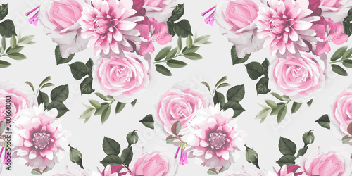 Seamless floral pattern with flowers. Template design for textiles, interior,...