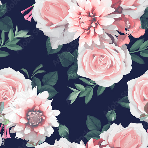 Seamless floral pattern with flowers. Template design for textiles, interior,...