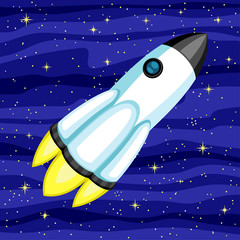 Wall Mural - White space rocket in blue starry space.