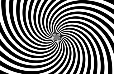 a black and white spiral optical illusion background. stock illustration, monochrome