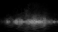 Mystery Coastal Fog . Smoke On The Shore . Reflection In Water. Texture Overlays Background. Stock Illustration. Design Element.
