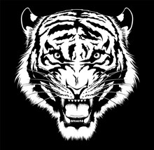 Black And White Roaring Tiger Head