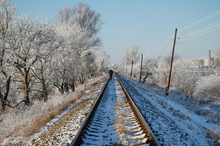 Railroad Tracks In Winter