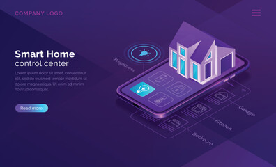 Wall Mural - smart home isometric, internet of things concept vector illustration. control center for surveillanc