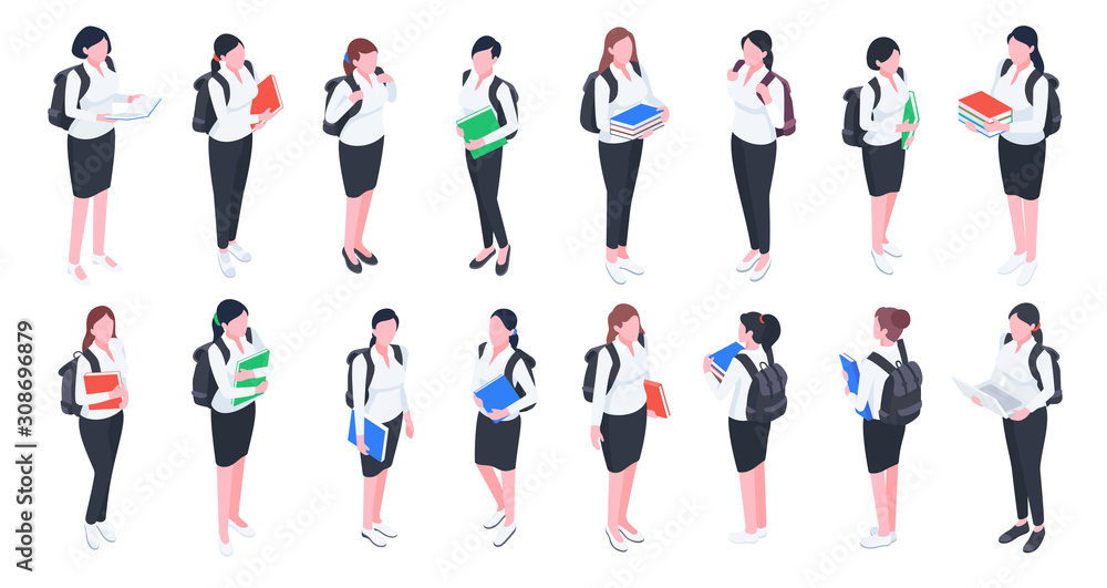 Group of college and university students. Isometric young people ...