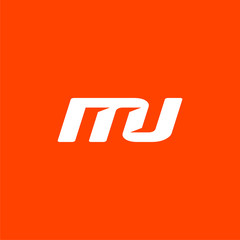 Initial letter M U logo template with square line art style in flat design illustration