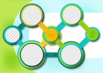 Wall Mural - Template for photo collage or infographic in modern style. Frames for clipping masks are in the vector file. Template for a photo album with circle shapes frames	