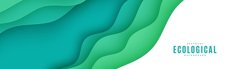 Wall Mural - abstract green horizontal banner in cut paper style. cutout grass wave template for save the earth f