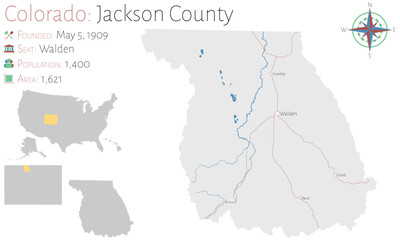  Large and detailed map of Jackson county in Colorado, USA.