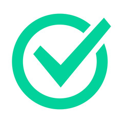 Check mark sign. Checklist green marking logo, check web pictogram, positive checked confirm and accept okey mark. Circle confirmation success sign vector icon. Approval. Tick symbol. Correct choice