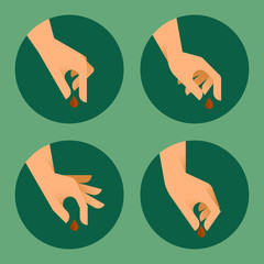 Human hands planted seeds in various gestures. Gardening concept. Charity, donation metaphor. Creative flat style vector illustration 