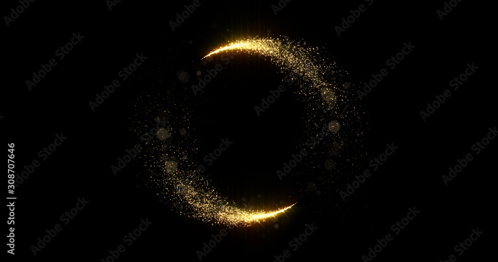 Gold glitter circle trails, glittering light shine sparkles ring on ...
