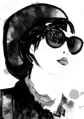 fashion art. asian woman portrait painting