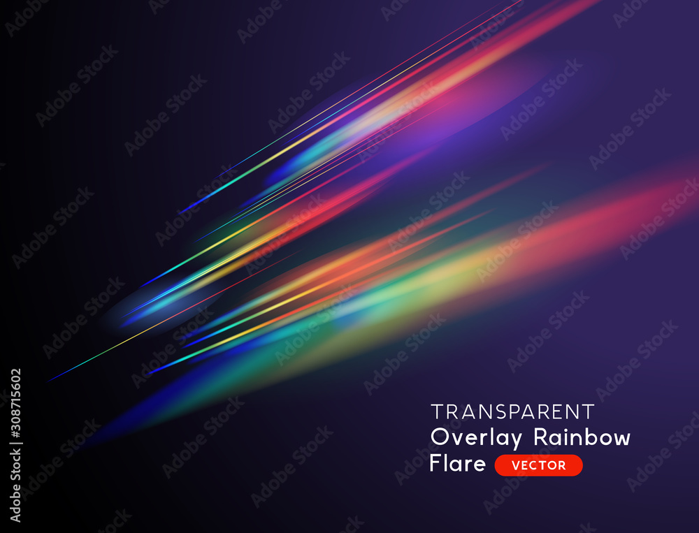 A transparent light leak camera rainbow streak effect. Vector illustration. - obrazy, fototapety, plakaty 