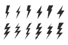 Thunder And Bolt Lighting Elements. Flash Icons Set. Elestric Blitz. Vector Thunderbolt On White Background