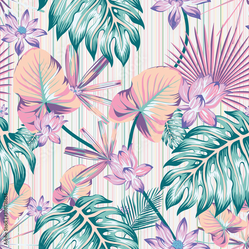 Naklejka - mata magnetyczna na lodówkę Winter tropical pattern seamless stripe background